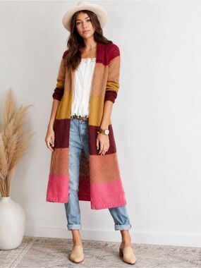 Free People Over the Rainbow Mohair Blend Long Duster Cardigan Striped Size S